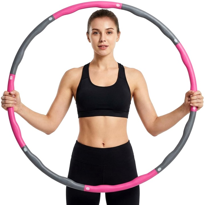 Фитнес масажен обръч за отслабване Armageddon Sports Hula Hoop, 96 см, Сив/Розов