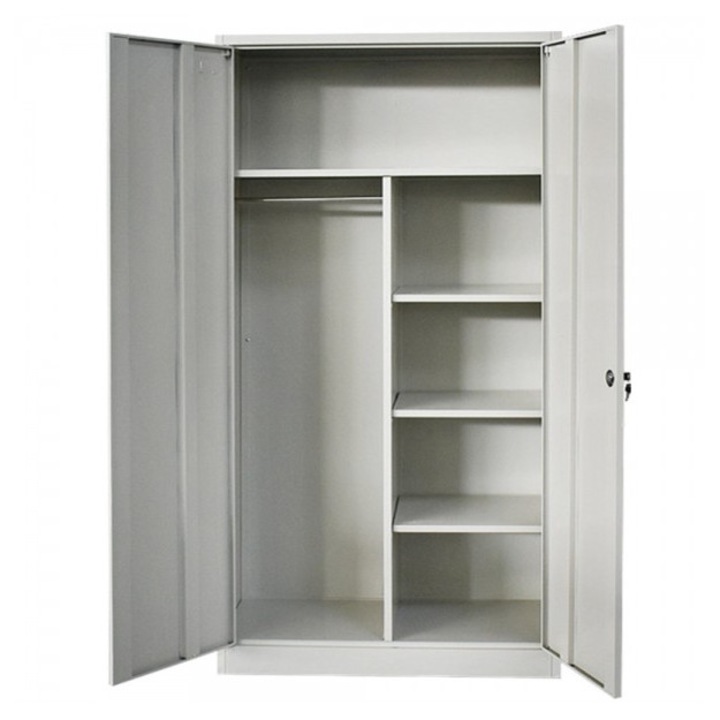 Vestiar dulap metalic 4 polite si spatiu haine cu bara, 900x400x1800 mm (LxlxH), 60 kg/polita, neasamblat, Plus