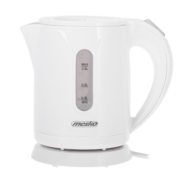 Mesko MS 1376 vízforraló, 0.8 L, 850 W, 360 fokban forgatható alap, Fehér