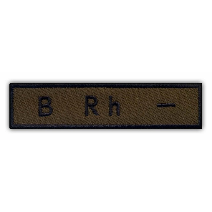 PATCHION, hímzett textil folt varráshoz, B Rh- vércsoport, téglalap, khaki/fekete, 9.5x2.4 cm