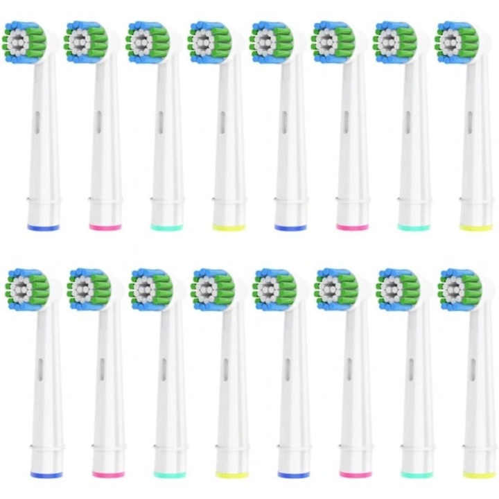 Capete de schimb periuta electrica, rezerve compatibile cu Oral-B (excl. Pulsonic si iO), perii rotunde pentru curatare precisa dinte cu dinte si indepartare a placii de pe linia gingivala, Multicolor, 16 buc