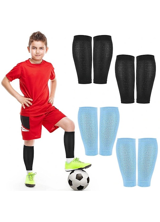 Set 4 perechi sosete compresie pentru copii din poliester, compresive, antiderapante cu silicon, respirabile, protectie UV, negru/albastru, marime unica copii