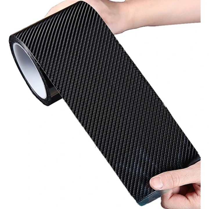 Banda protectie prag auto, protector prag 5D Carbon Fiber, rezistenta la zgarieturi si socuri, autocolant si taietabil, Negru, 10cm x 3m