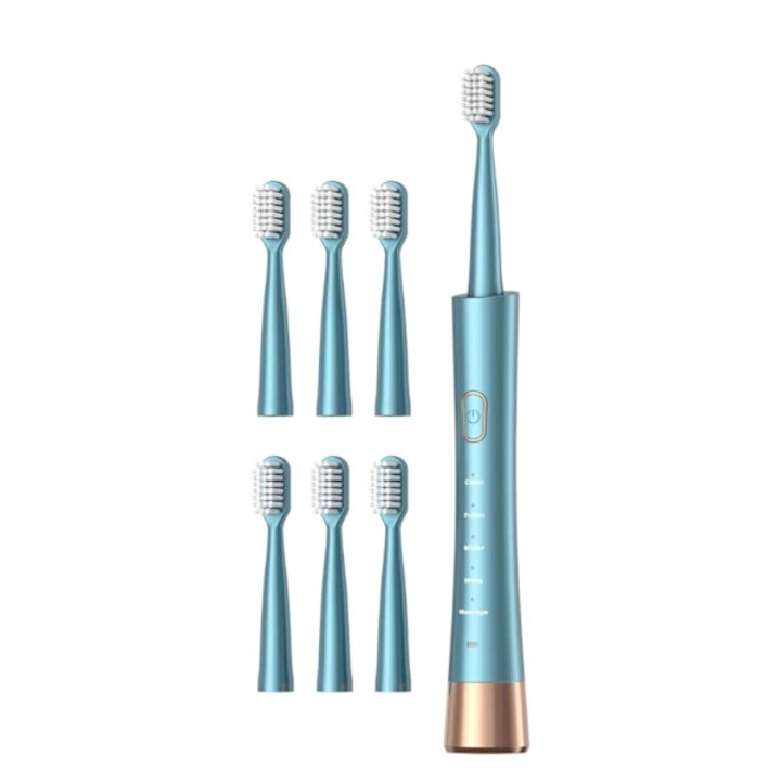 Periuta de dinti electrica sonica, USB reincarcabila, 31000 vibratii/min, 5 moduri, timer 2 min, IPX7 impermeabila, capete DuPont 6 buc., turcoaz, 1 buc