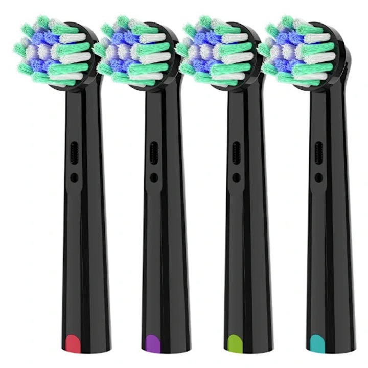 Capete periuta electrica CrossAction, capete de schimb compatibile cu Oral-B, din plastic, cap rotund, Negru, 4 bucati