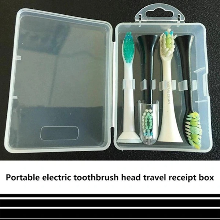 Cutie/caseta pentru capete periuta electrica universala, portabila, compatibila cu Philips/Oral-B, din PP, transparent, 1 bucata, 7x10x3 cm