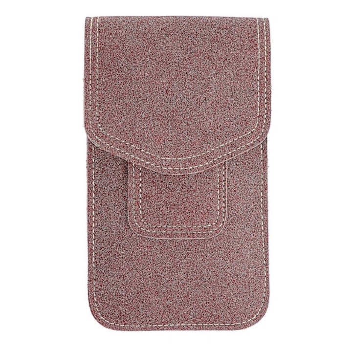 Mikroszálas bőr telefontok, deréktáska horoggal és patenttal, könnyen tisztítható, barna, 17,5 x 10 x 1 cm