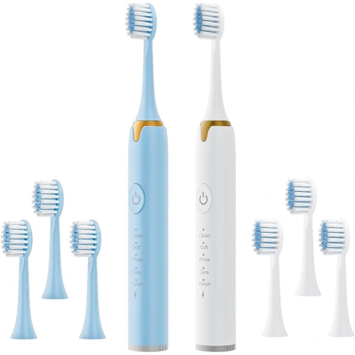 Periuta de dinti electrica set 2 buc, 5 moduri, albastru alb, USB, 6 capete schimbabile
