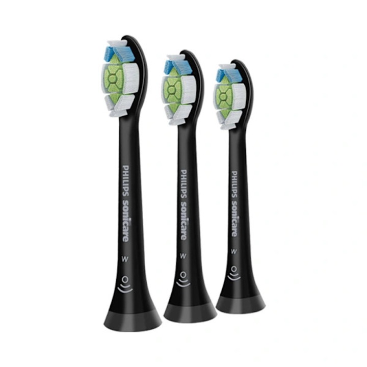 Set 3 capete pentru periuta electrica W2 Optimal White, compatibile cu Philips Sonicare, indeparteaza placa mai eficient si petele pentru albire in 7 zile, negru