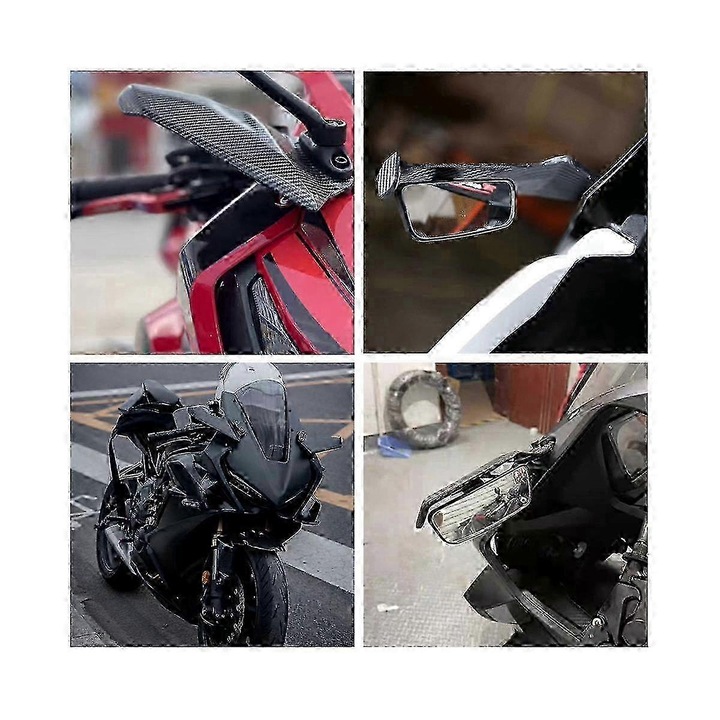 Spoiler lateral (deflector) reglabil pentru motocicleta, Universal compatibil CBR650R/YZF-R1/YZF-R6/T-MAX530/YZF-R3/YZF-R25/YZF-R125/YZF-R15, din ABS, cu oglinzi, Negru (imitatie fibra de carbon), 2 bucati