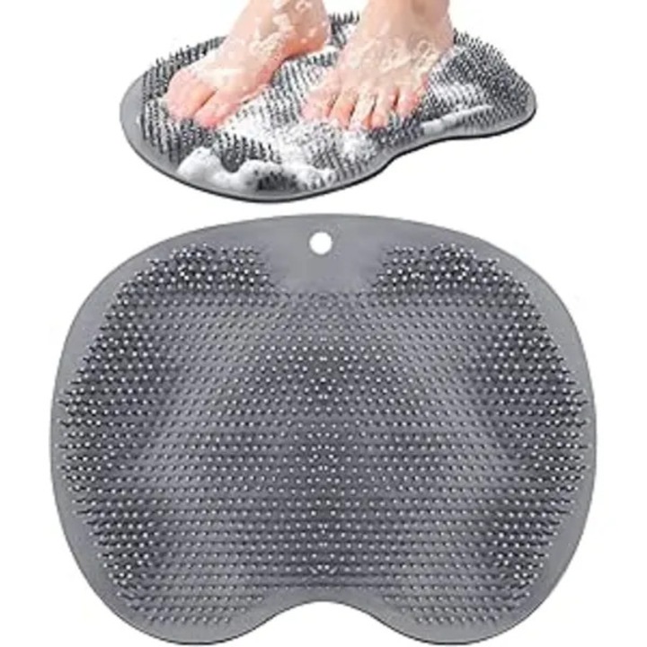 Perie de dus pentru picioare, covoras din silicon cu perii moi pentru curatare si masaj reflex, antiderapant cu ventuze, gri, 1 buc