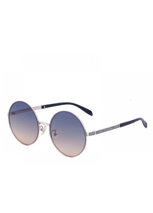 Ochelari de soare, ochelari din plastic, lentile UV400 polarizate cu efect oglinda colorat, rame metalice subtiri, albastru degrade, unica