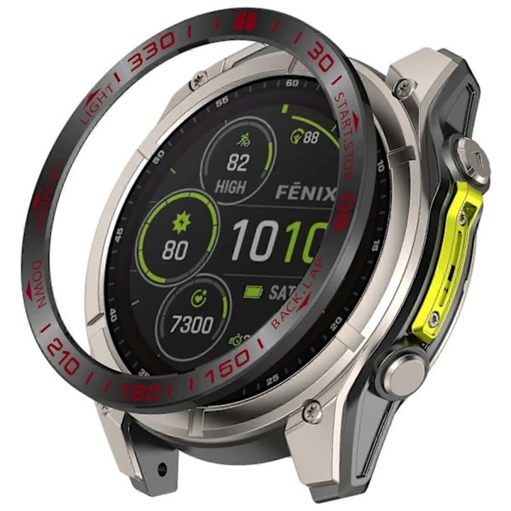 Rama de protectie din otel inoxidabil pentru Garmin Fenix 8, rezistenta la zgarieturi si la impact, usoara, montare facila, Negru/Rosu, 47 mm