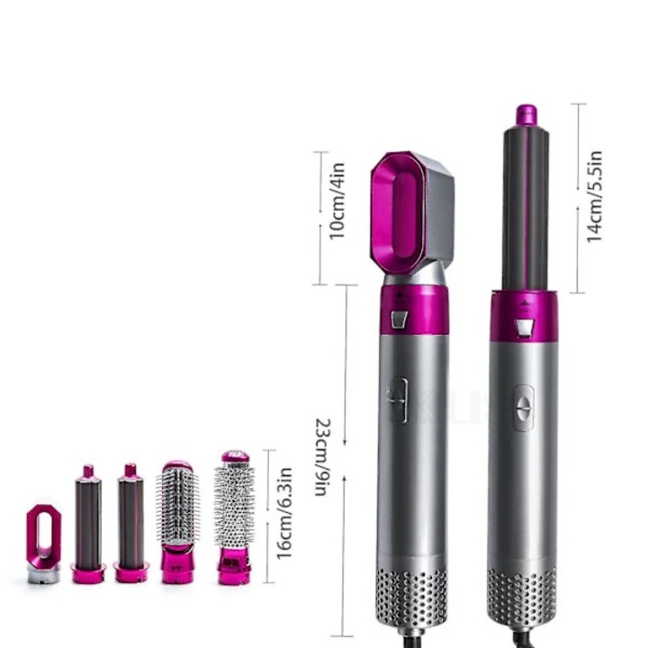 Perie coafor 5 in 1, perie rotativa, cu 5 capete interschimbabile, 3 trepte ajustabile, argintiu/roz, 220V