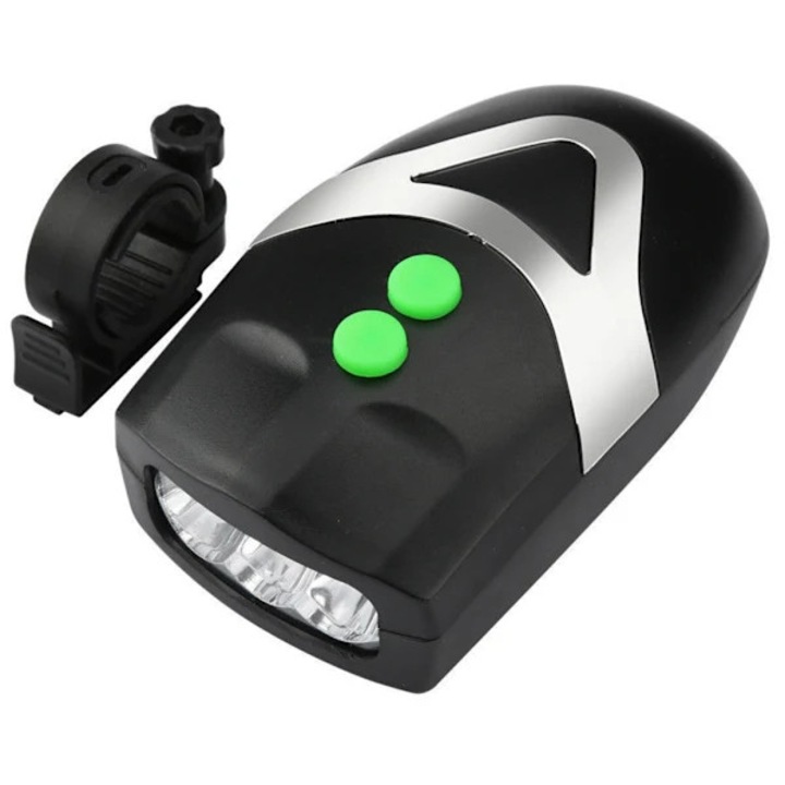 Lumina si claxon bicicleta, negru, 11x6.6x3.5cm, rezistent la apa, LED puternic