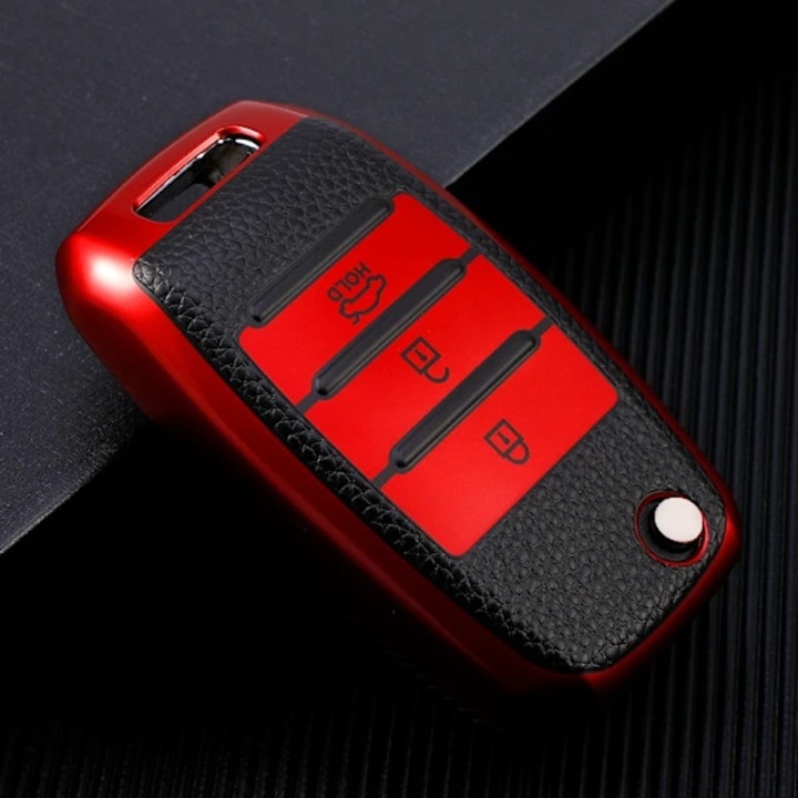 Husa cheie auto TPU compatibila cu Kia Rio/Optima/Sportage/Sorento/Soul/Ceed/Cerato/Forte/Seltos, pentru telecomanda 3 butoane, textura piele, protectie completa, Multicolor, 1 buc