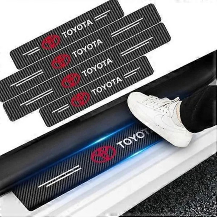Set protectii praguri compatibile Toyota RAV4/Corolla/Yaris, folie carbon 3D, anti-alunecare si rezistenta la zgarieturi, autoadezive, negru/rosu, 4 bucati