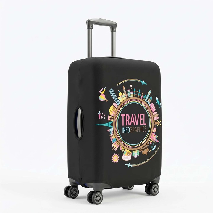 Husa protectie troler, elastica, poliester, ajustabila, rezistenta la zgarieturi, praf, TRAVEL INFOGRAPHICS, pentru troler marimea L, 28, CASLON ®
