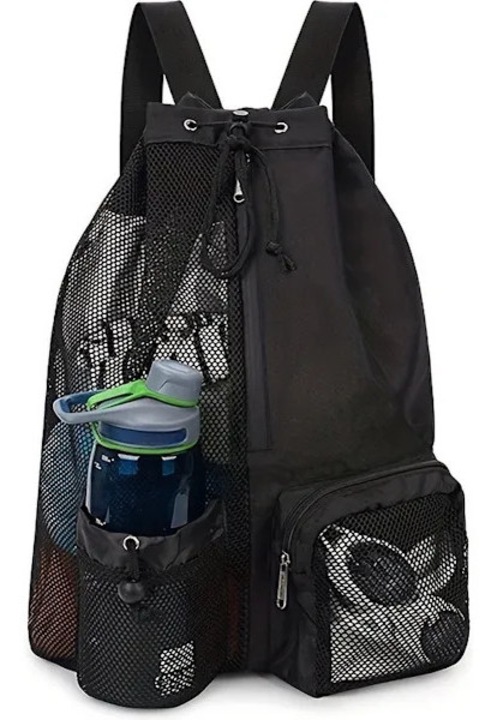 Rucsac sport cu snur din Oxford si plasa, compartiment umed, capacitate mare, hidrofug, negru