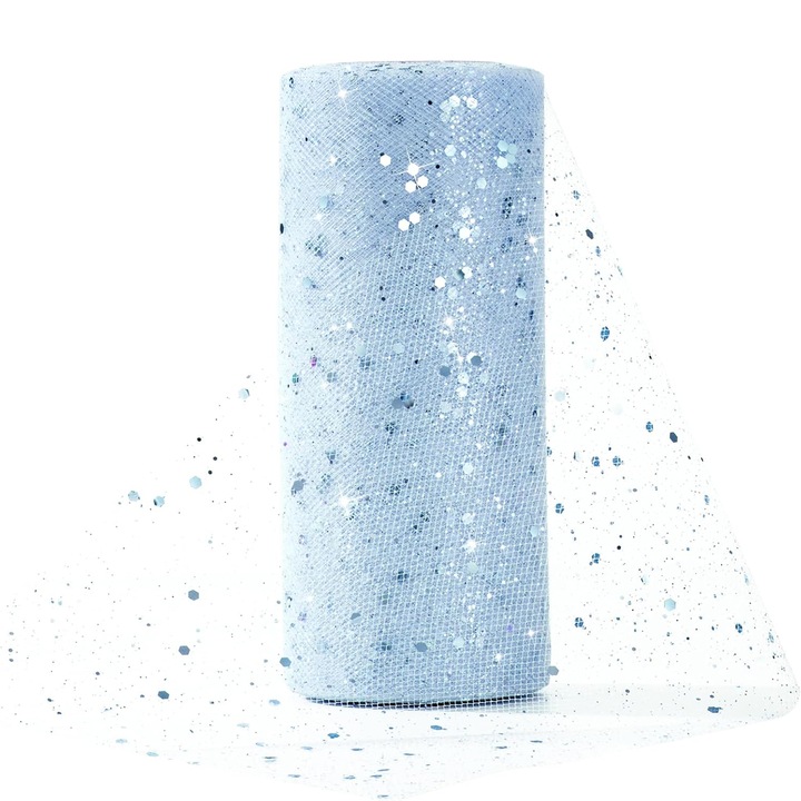 Irizáló flitteres tüll anyag, 100% poliészter, nem foszlik, kék, 15 cm x 25 yard (22,86 m)