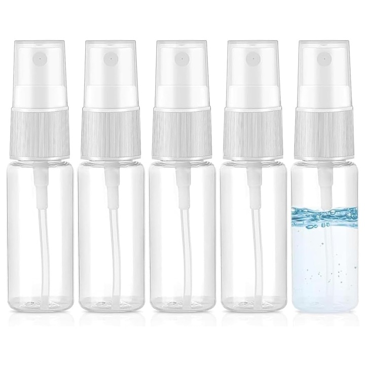 Комплект от 5 броя, празни спрей флакони/спрей бутилки 20ml, фино пулверизиране с прецизна дюза, херметични със силиконово уплътнение, прозрачни, 5 x 20ml