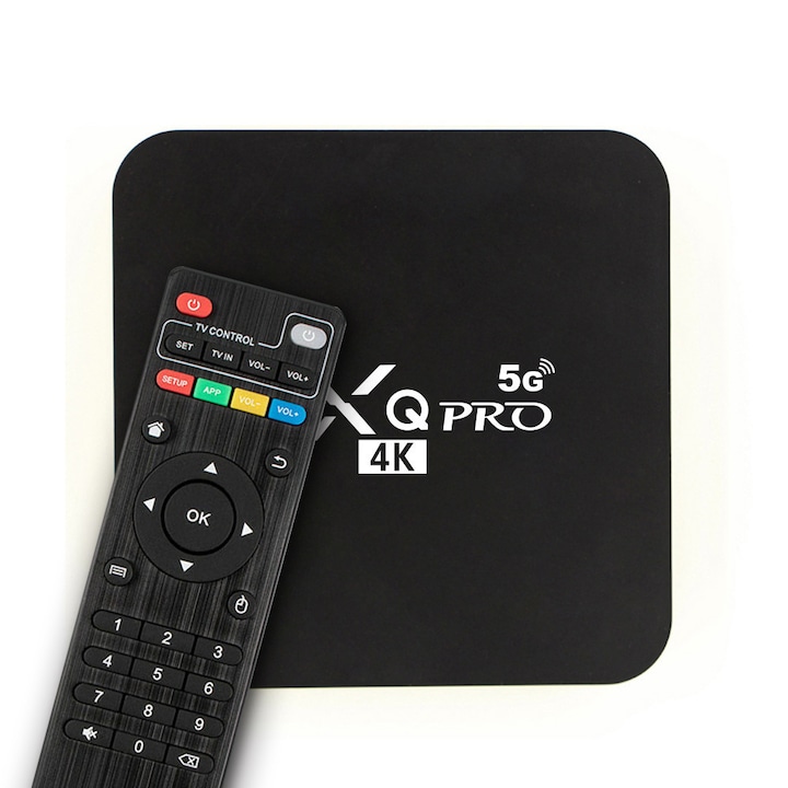 Set-top box android X98Q, 4k UHD, Android 7.1, RK3128/RK3229 négymagos 64-bites, 1GB RAM, 8GB bővíthető tárhely 128GB-ig, HDMI 2.0, 4x USB 2.0, WiFi 2.4GHz, 5 távirányítóval, fekete, 1 db