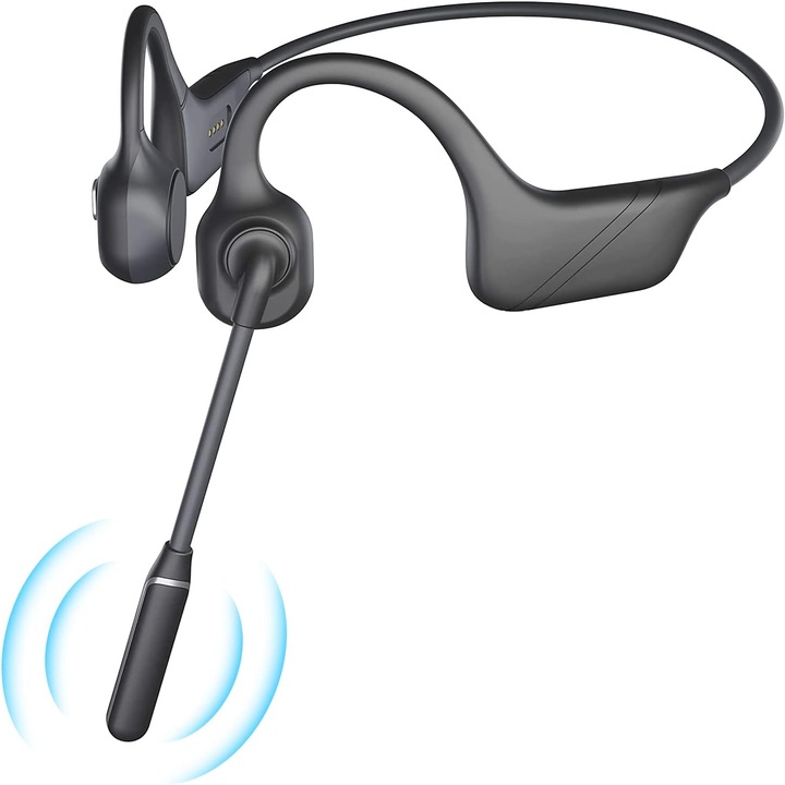 Casti wireless cu microfon, tehnologie conductie osoasa, Bluetooth 5.3, negru, 17.5x15x6.5cm