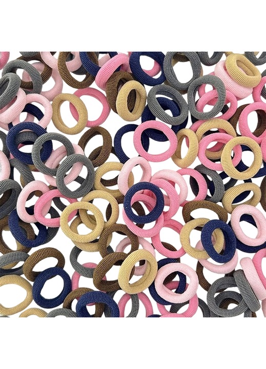 Elastice pentru par fete, mini scrunchies din poliester, set 200 bucati, moi si foarte elastice pentru bebelusi si copii, multicolor, 2 cm