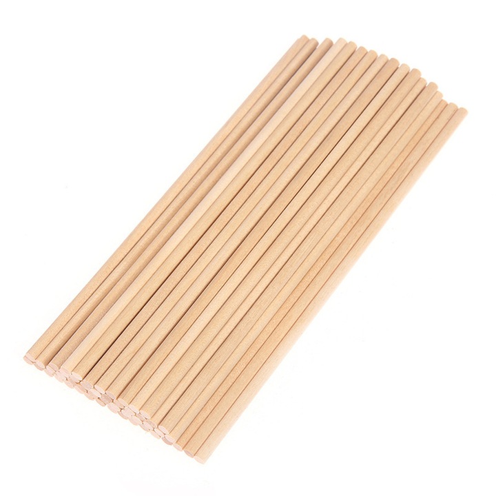 Tije rotunde din lemn de mesteacan, suprafata slefuita fara aschii, diametru uniform 3 mm ±0.1 mm, lungime 30 cm, natural, set 100 buc, punga resigilabila