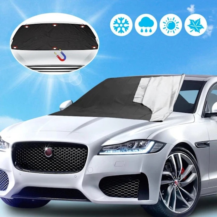 Protectie parbriz auto, protector parbriz universal pliabil cu 6 magneti, protectie anti-inghet si anti-zapada, protectie la raze uv, argintiu/negru, 210 x 120 cm