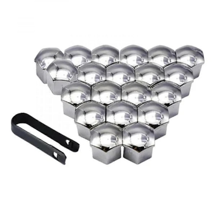 Kerékanyafedelek, univerzális, POM anyagból, rozsdamentes és porálló, ezüst, 20 darabos készlet, 17/19 mm, szétszerelő szerszámmal