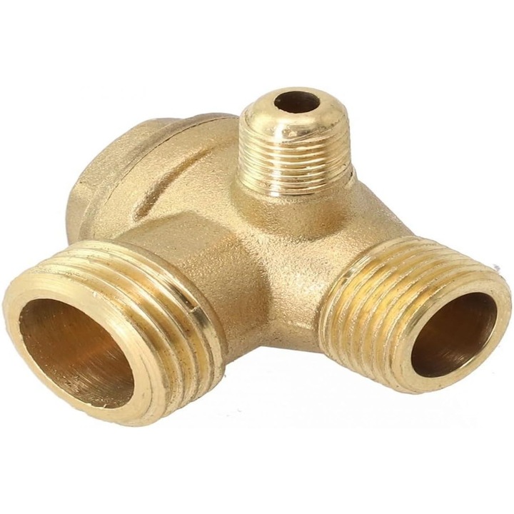 Visszacsapó szelep sárgarézből, 3 menetes porttal G1/2 G3/8 G1/8, tripla BSP menet, kompakt 20x16x10 mm, légsűrítőkhöz, arany, 1 darab