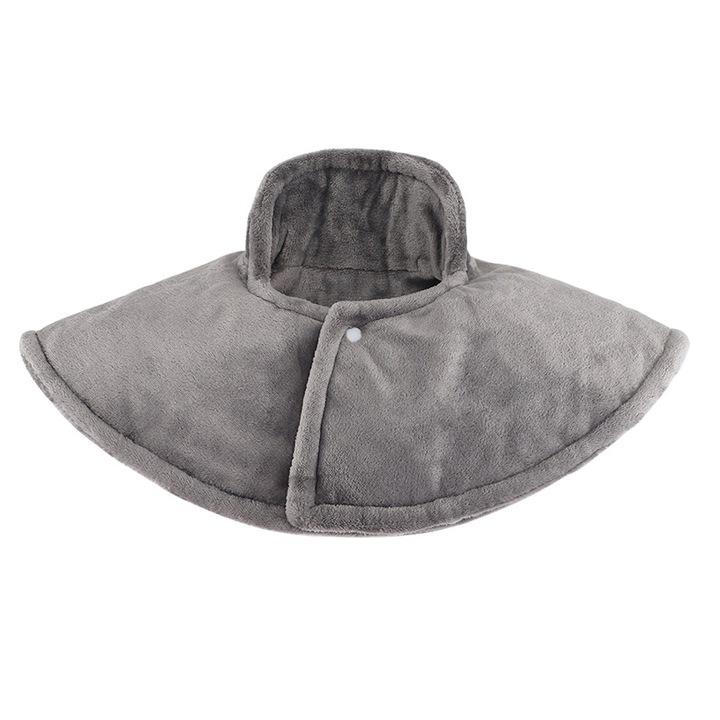 Perna electrica cervicala, incalzitor pentru gat si umeri, 9 trepte temperatura 35–75°C, timer 30/60/90/120 min, flanel moale detasabil lavabil 30°C, Gri, 60x55 cm