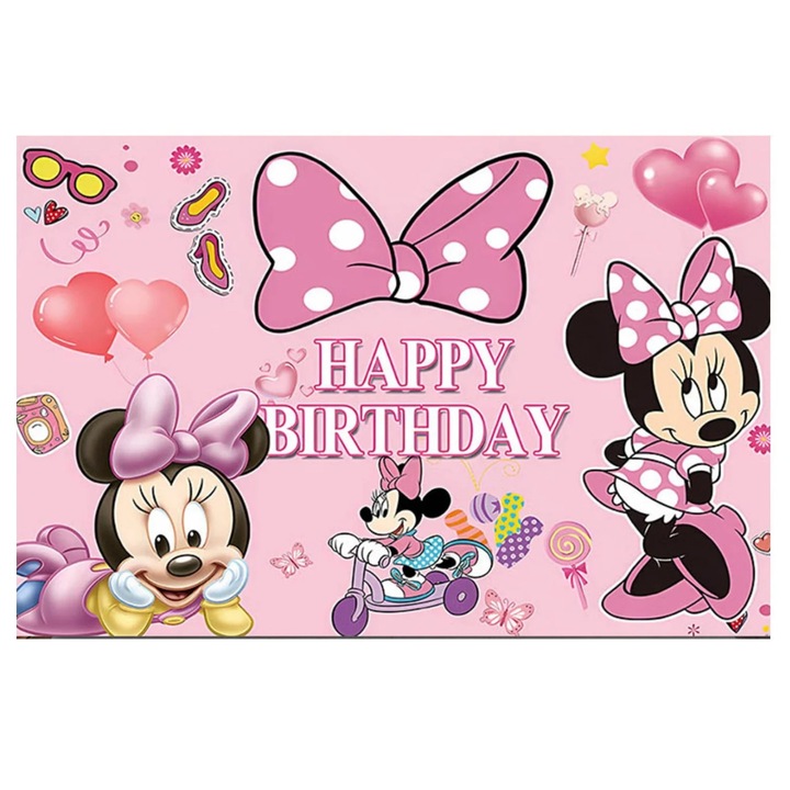 Minnie témájú fotó háttér banner, tartós textil anyag, könnyen felakasztható és szállítható, Rózsaszín, 70.8x43.3 inch, 1 db