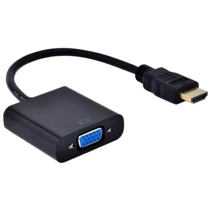 HDMI-VGA adapter, 1080P konverter, plug-and-play külső tápellátás nélkül, beépített 15 cm-es kábel, Fekete