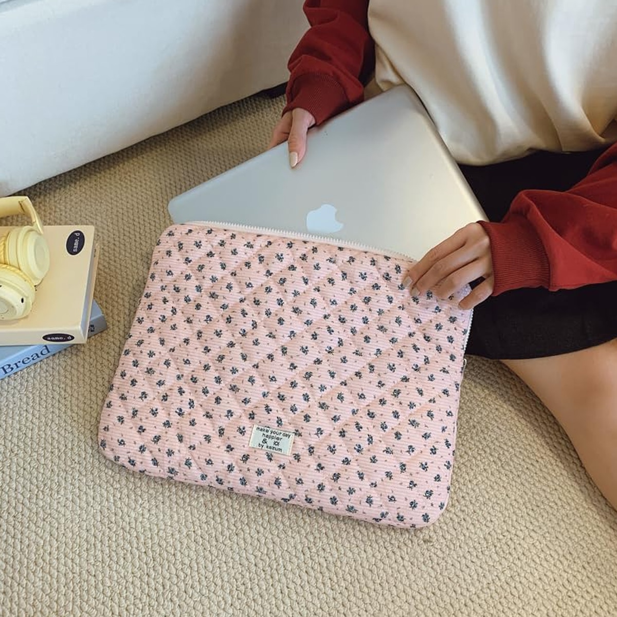 Husa florala pentru laptop din catifea moale, pentru MacBook Air iPad de 11, 13, 15 inch