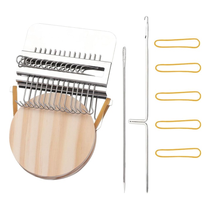 Razboi de tesut mini (telar), portabil din lemn, cu 12 carlige, compact, structura solida pentru creatii handmade, natural