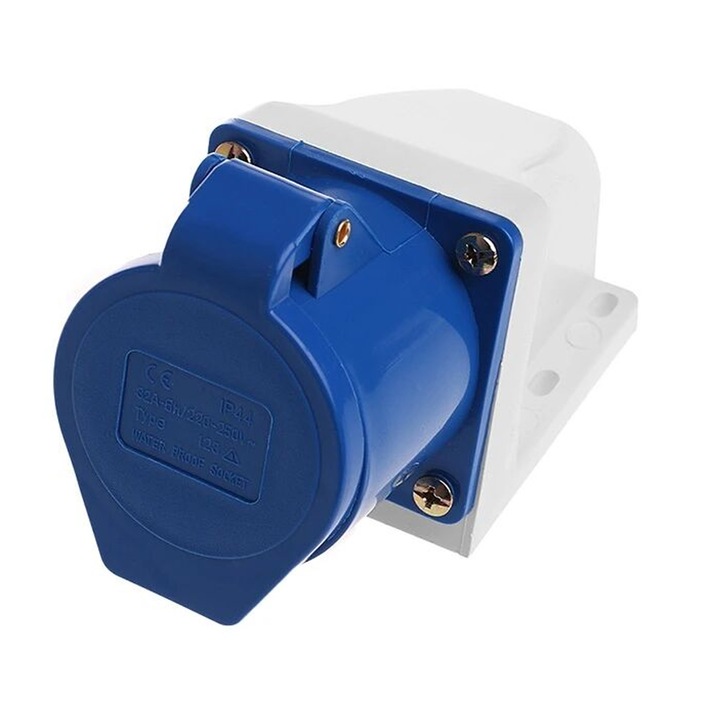 Индустриален щепсел 32A 3 пина IP44 водоустойчив 102x68x72mm