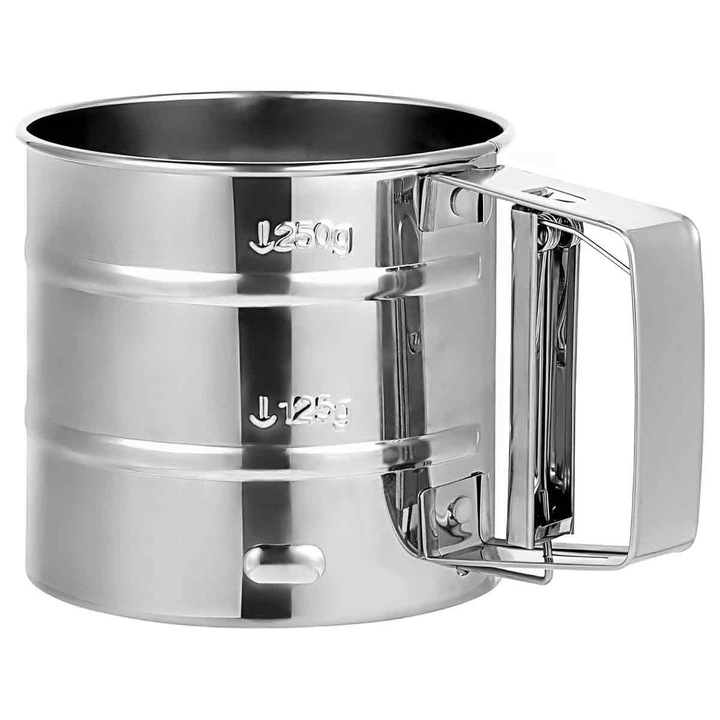 Sita pentru faina, cernator cu plasa fina din otel inoxidabil 304, maner ergonomic, rezistent la masina de spalat, inox, 250g