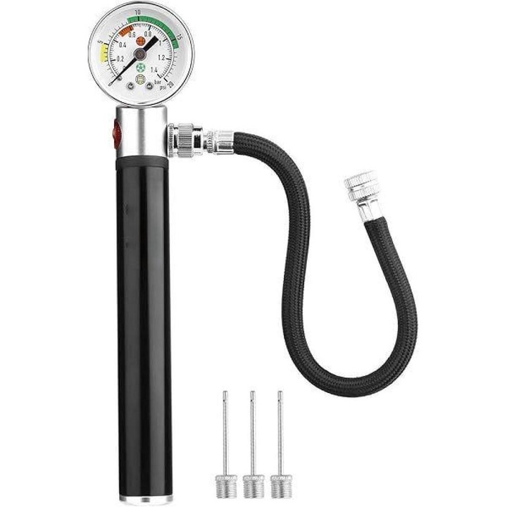Sportpumpa, nyomásmérővel, légkioldóval, fém, 20Psi, 21x2.5cm