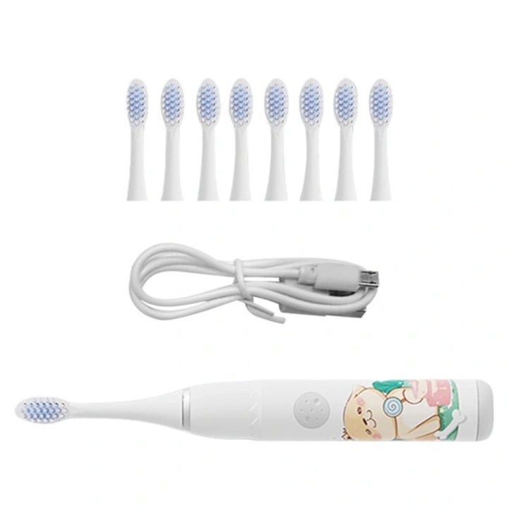 Periuta de dinti electrica pentru copii, cu imprimeu desen animat, 4 moduri de curatare, 6 capete de schimb incluse, peri moi, multicolor, 1 set (periuta + 6 capete)
