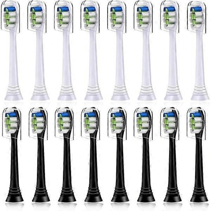 Capete de perie inlocuibile, rezerve pentru periuta electrica compatibile cu Philips Sonicare C1 C2 G2 W2, cu peri indicator, compatibile cu serii HX6/HX8/HX9, alb/negru, 16 bucati