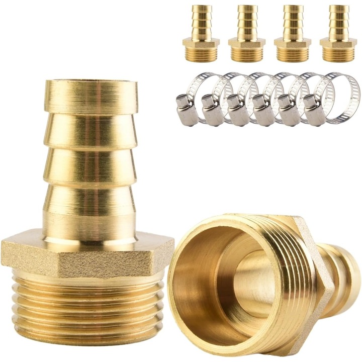 Készlet 6 sárgaréz szerelvény 16mm 3/4 hüvelyk rozsdamentes acél menet 12-18mm