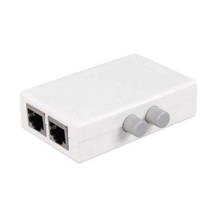 Ръчен мрежов превключвател 2 порта RJ45 метален компактен 70x40x30mm черен