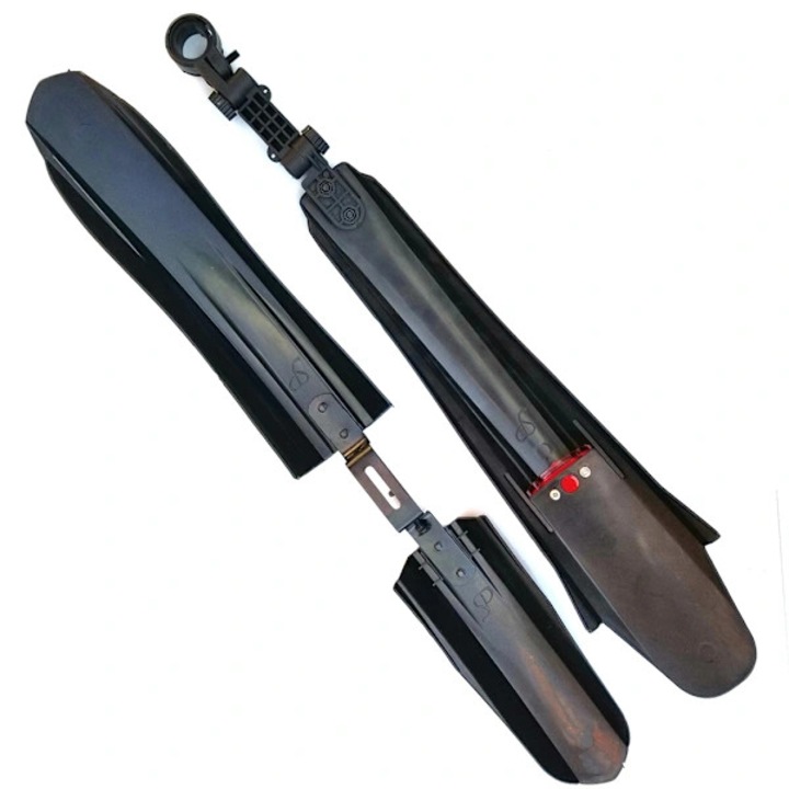 Set 2 bucati, aparatoare noroi pentru bicicleta, universal pentru MTB si sosea, montaj fata si spate, compatibile cu tija sa sub 34 mm si furca cu orificiu, din plastic, negru