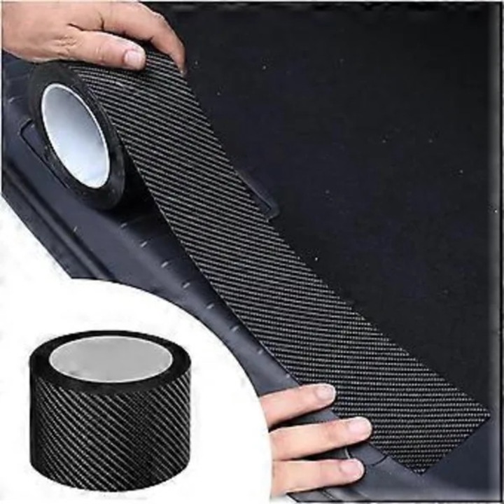 Banda protector margine usa auto, folie de protectie din fibra de carbon 5D, anti-zgariere si anti-coliziune, rezistenta la apa si UV, adeziva, Negru, 3 cm x 5 m
