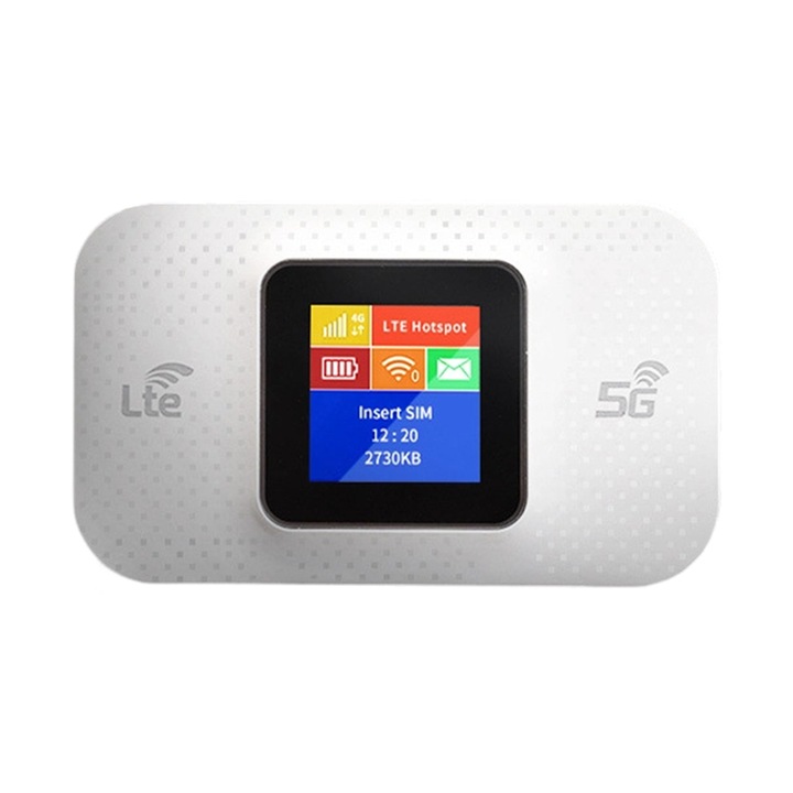 4G LTE mobil router, WiFi Hotspot/mobil modem 300 Mbps, akár 10 eszköz támogatása, globális 4G/3G sávokkal kompatibilis, USB tápellátás, WPA2, fehér, 115x65x15 mm