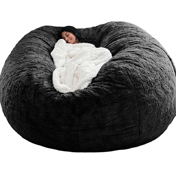 Husa pentru fotoliu tip sac, catifea, negru, 150x75cm, rezistenta 300kg