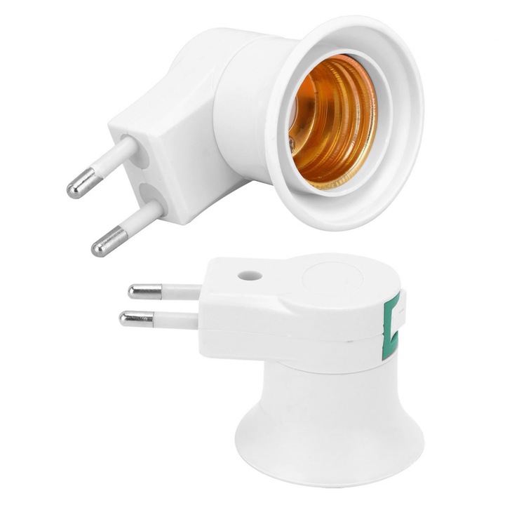 E27 lámpa foglalat adapter kapcsolóval, PVC, fehér, 220V, 2 db-os szett