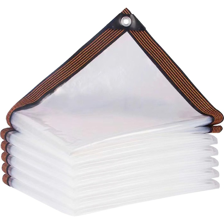 PVC védőponyva/fólia, 20 megerősített fűzőlyukkal 100 cm-enként, 0,12 mm vastagságú, UV stabilizált, átlátszó, 2,5 x 5 m